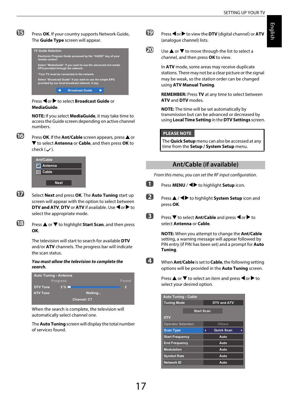 Ant/cable (if available), Engl ish | Toshiba RL958 User Manual | Page 17 / 88