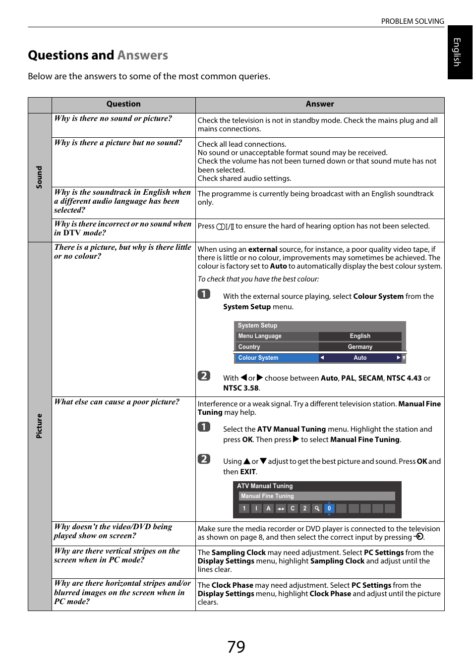 Problem solving, Questions and answers, Questions and | Answers | Toshiba RL958 User Manual | Page 79 / 88