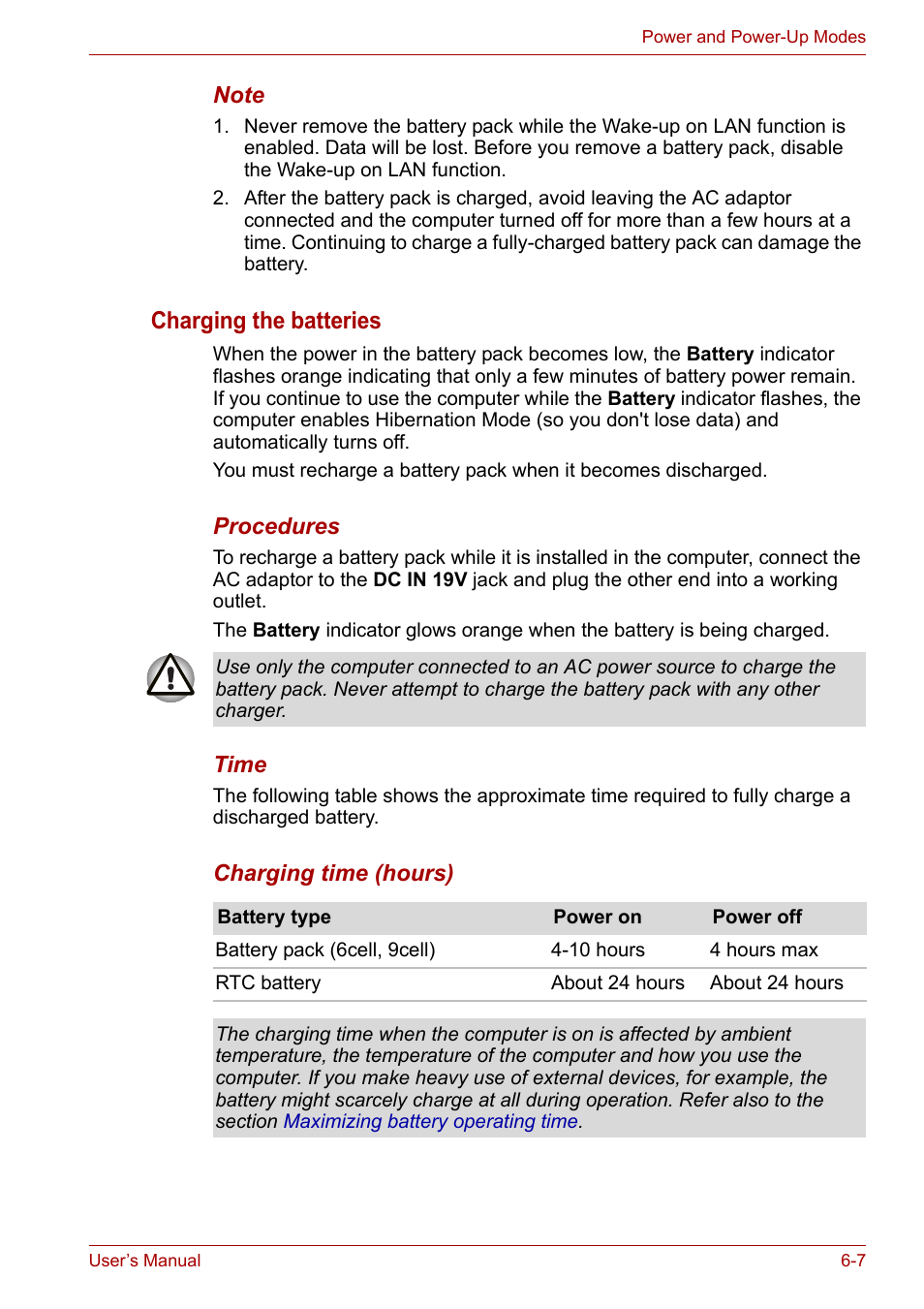 Charging the batteries | Toshiba Portege M800 User Manual | Page 108 / 177