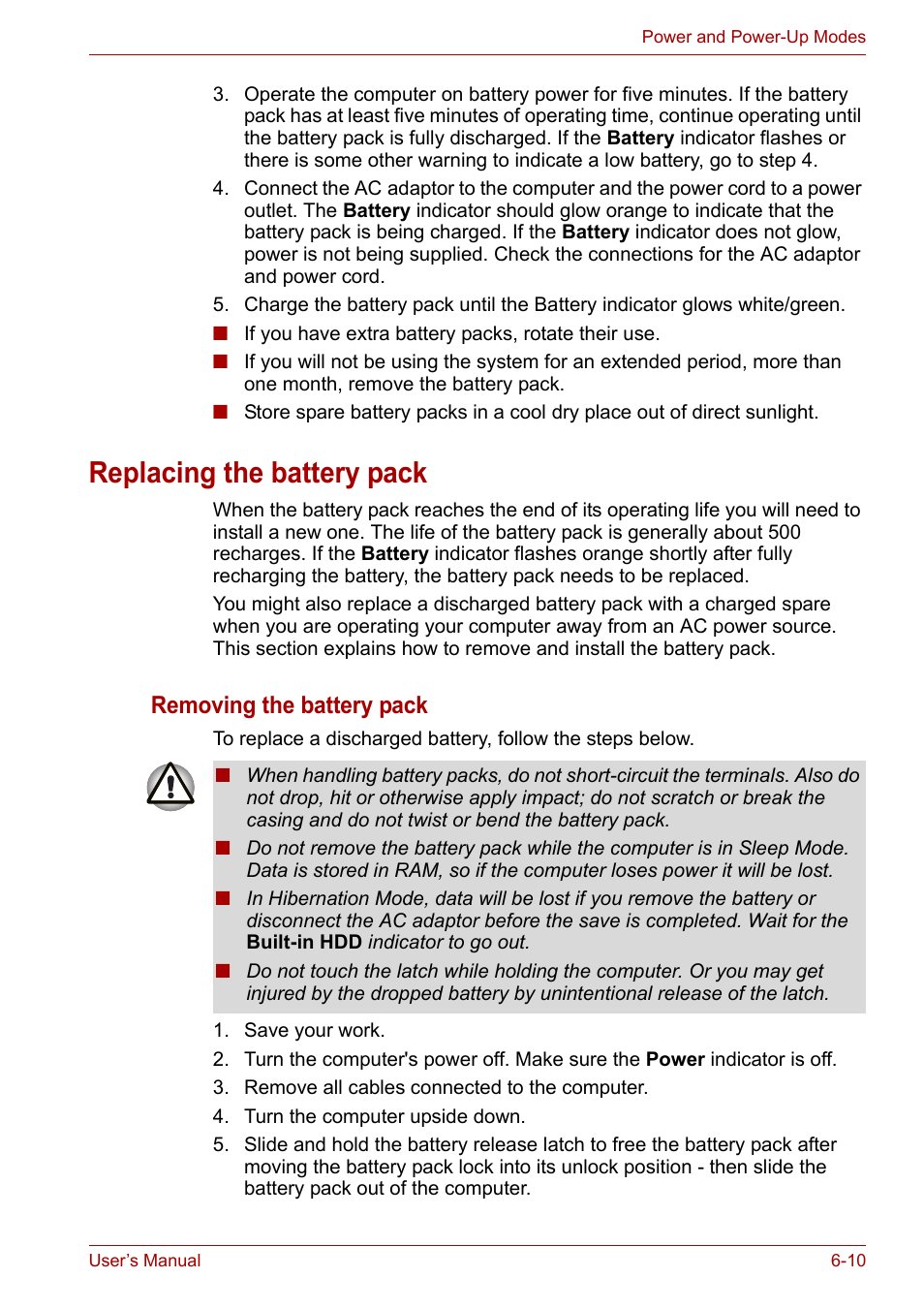 Replacing the battery pack, Replacing the battery pack -10, Refer to | Removing the battery pack | Toshiba Portege M800 User Manual | Page 111 / 177