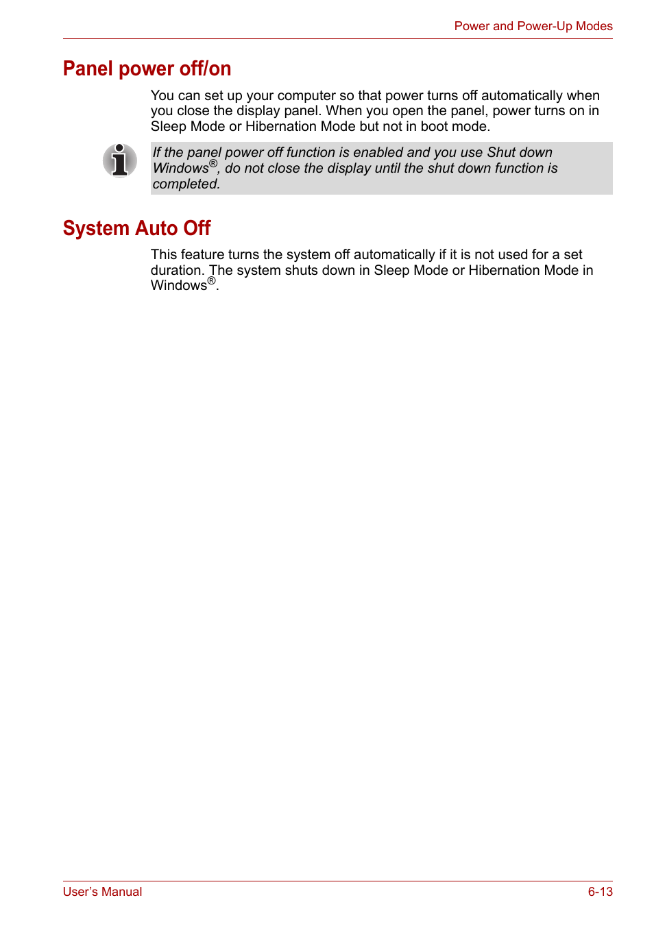 Panel power off/on, System auto off | Toshiba Portege M800 User Manual | Page 114 / 177