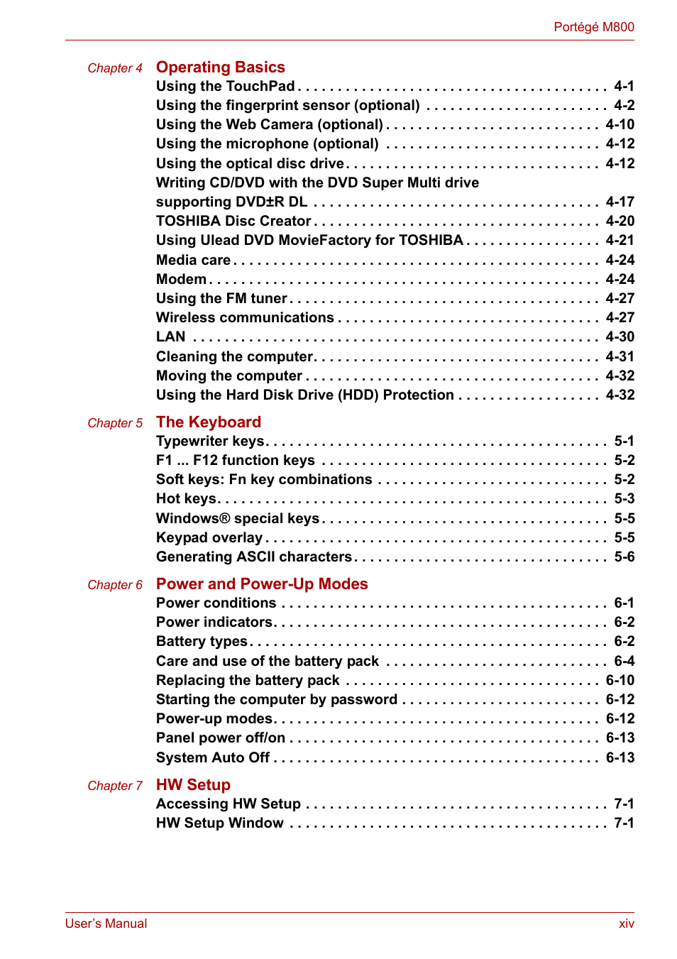 Toshiba Portege M800 User Manual | Page 14 / 177