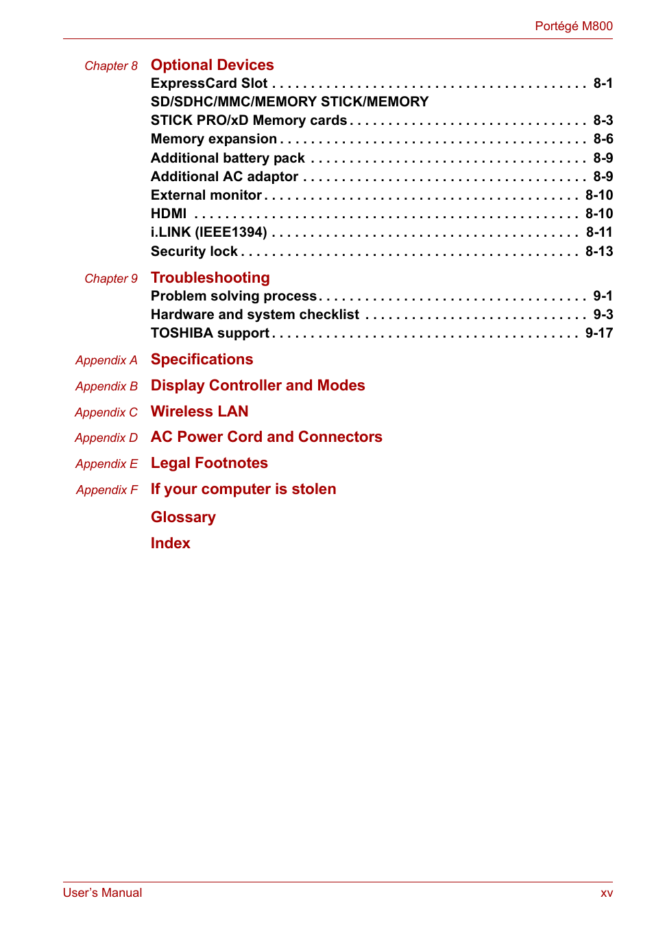 Toshiba Portege M800 User Manual | Page 15 / 177