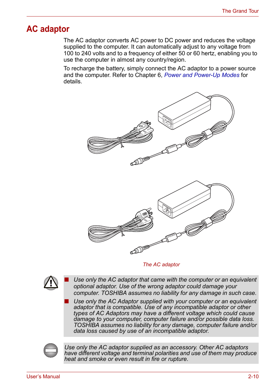 Ac adaptor | Toshiba Portege M800 User Manual | Page 43 / 177