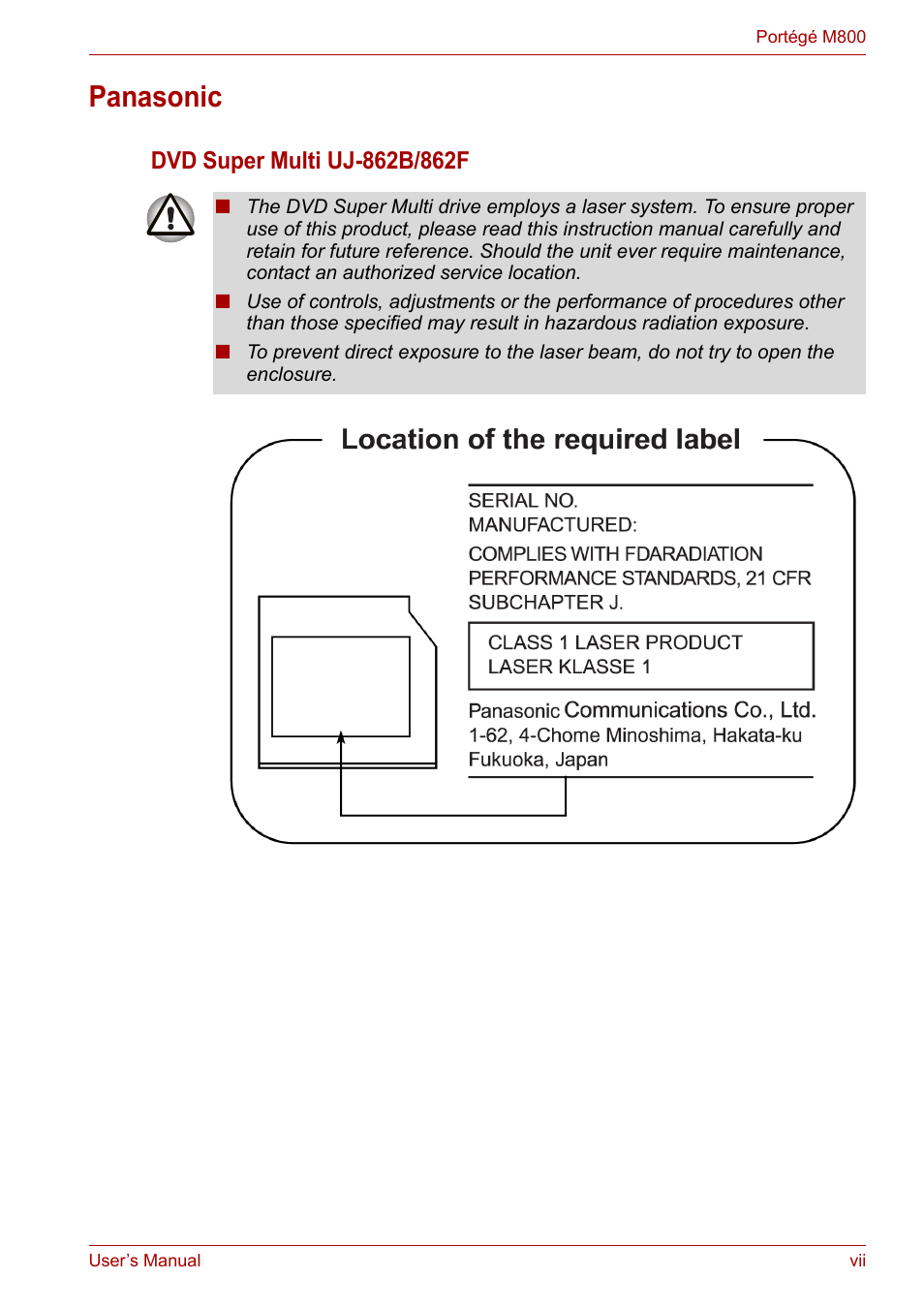 Panasonic | Toshiba Portege M800 User Manual | Page 7 / 177