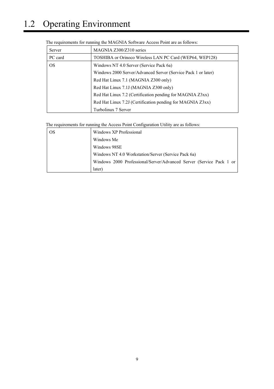 Operating environment, 2 operating environment | Toshiba Magnia Z300 User Manual | Page 17 / 109