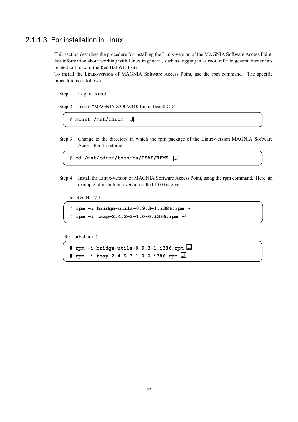 For installation in linux, 3 for installation in linux | Toshiba Magnia Z300 User Manual | Page 31 / 109