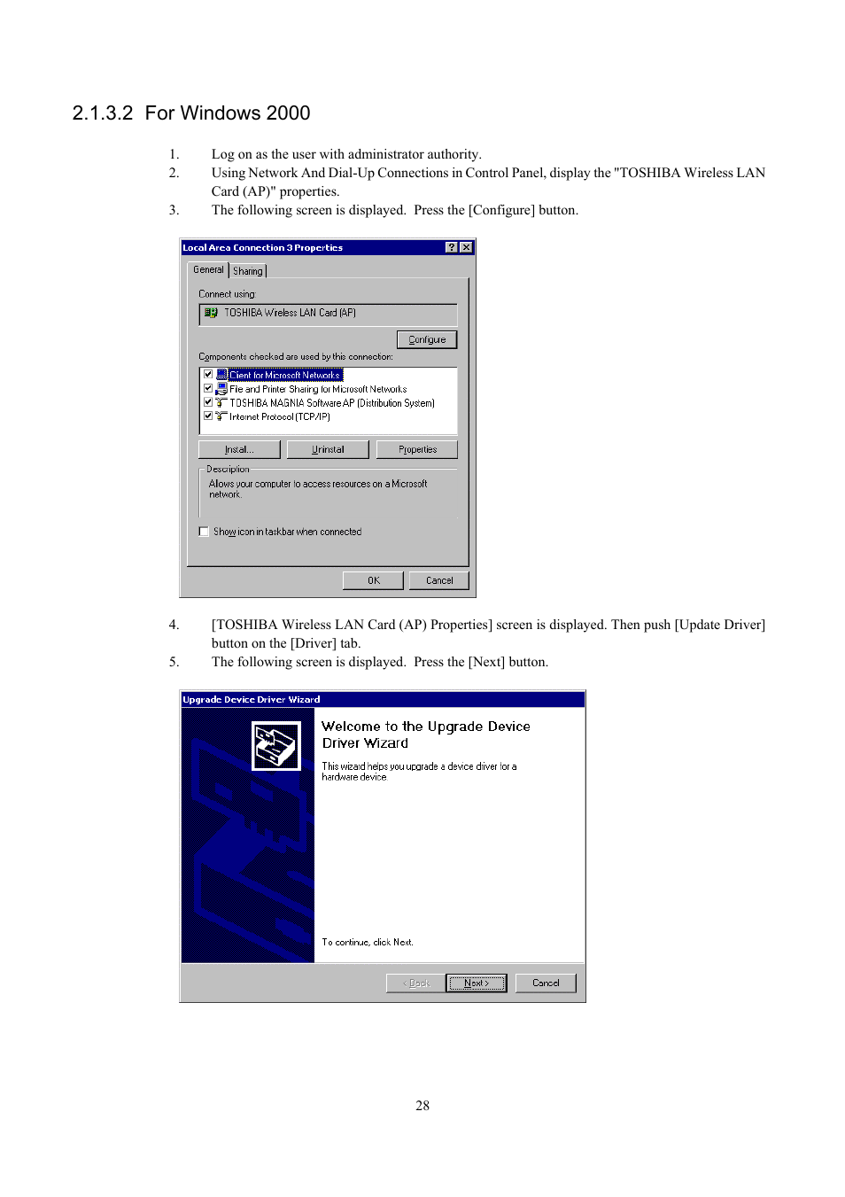 For windows 2000 | Toshiba Magnia Z300 User Manual | Page 36 / 109