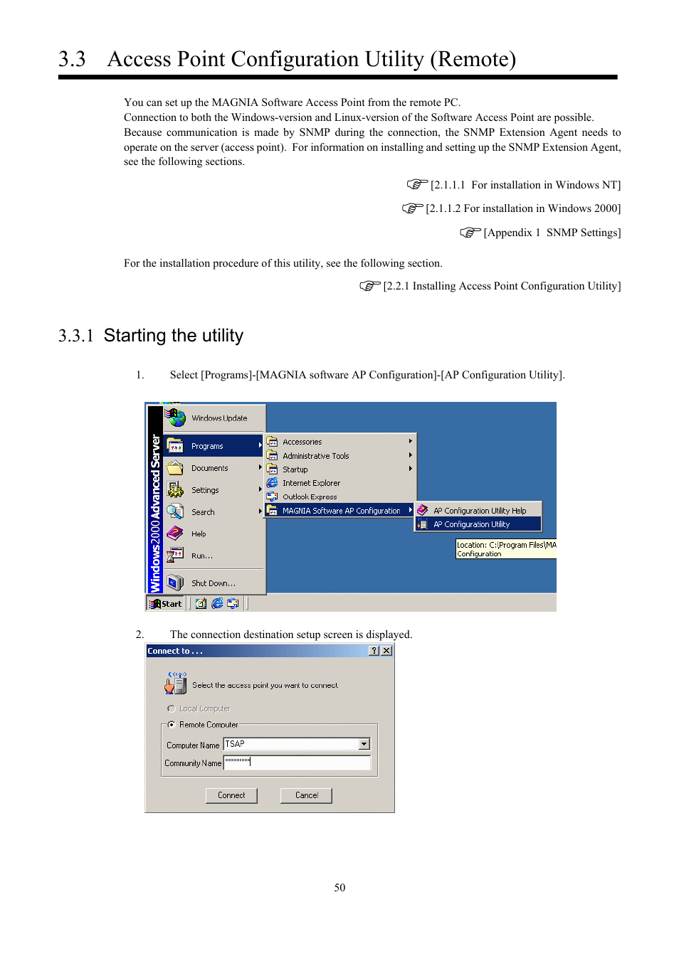 Access point configuration utility (remote), Starting the utility, 3 access point configuration utility (remote) | 1 starting the utility | Toshiba Magnia Z300 User Manual | Page 58 / 109