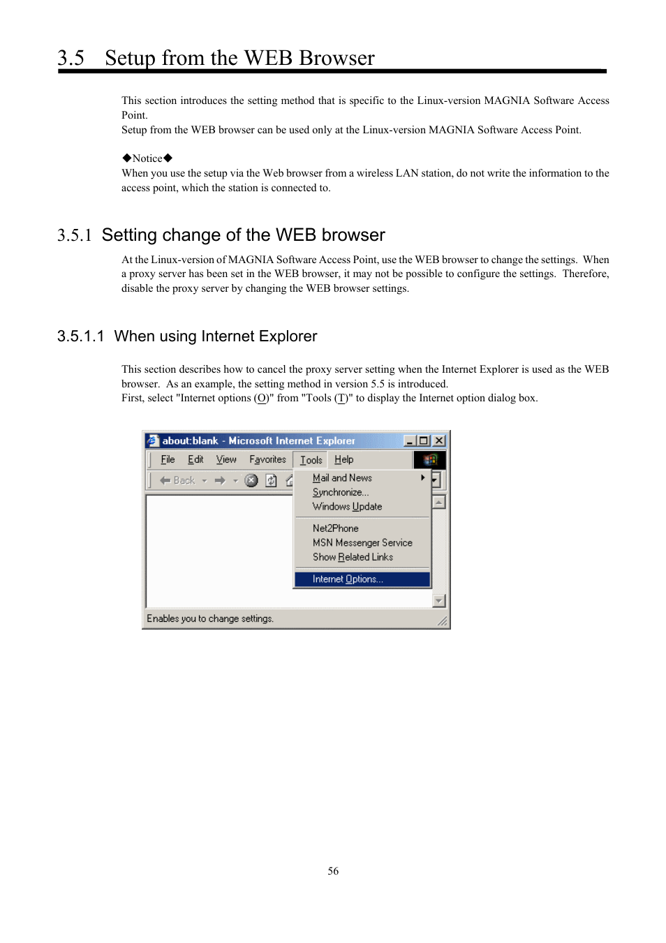 Setup from the web browser, Setting change of the web browser, When using internet explorer | 5 setup from the web browser, 1 setting change of the web browser | Toshiba Magnia Z300 User Manual | Page 64 / 109