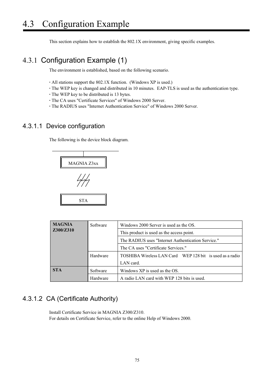 Configuration example, Configuration example (1), Device configuration | Ca (certificate authority), 3 configuration example, 1 configuration example (1), 1 device configuration, 2 ca (certificate authority) | Toshiba Magnia Z300 User Manual | Page 83 / 109