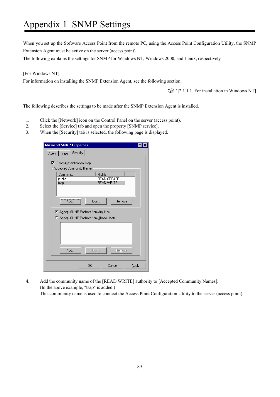 Appendix 1 snmp settings | Toshiba Magnia Z300 User Manual | Page 97 / 109