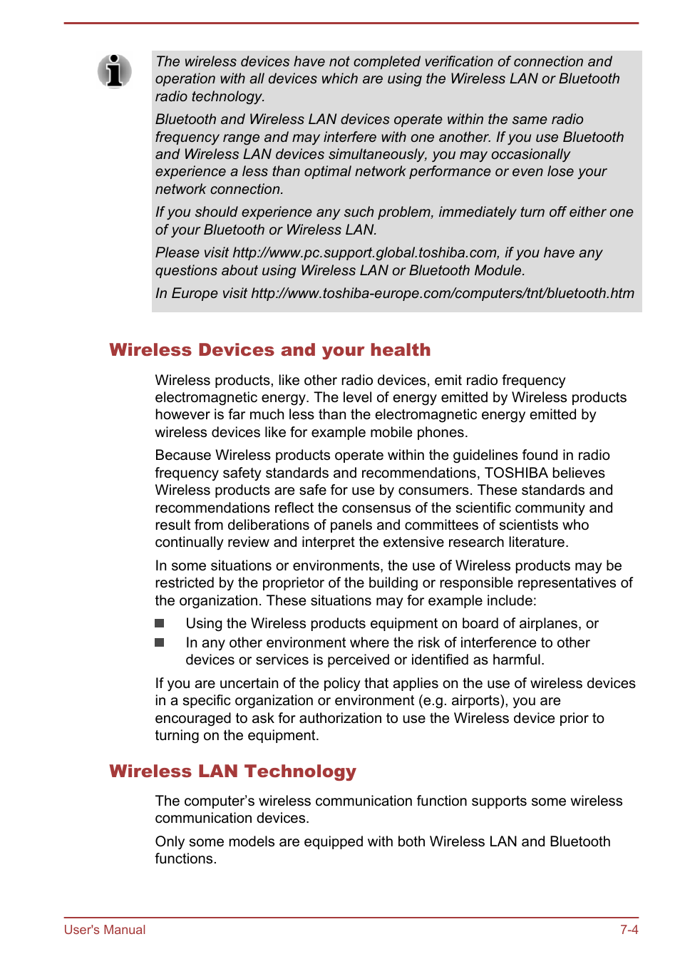 Wireless devices and your health, Wireless lan technology | Toshiba Satellite M50D-A User Manual | Page 102 / 116