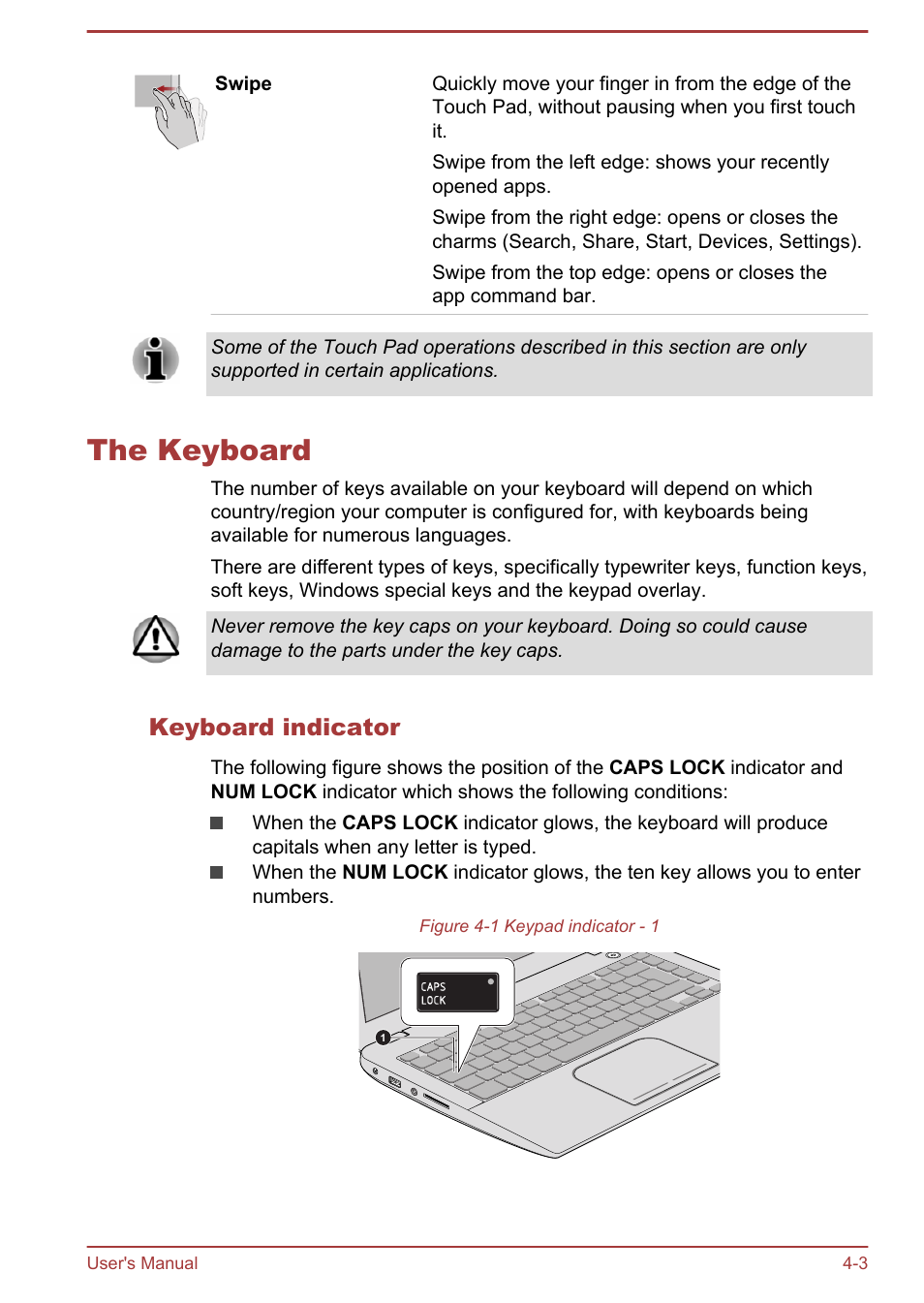 The keyboard, Keyboard indicator, The keyboard -3 | Toshiba Satellite M50D-A User Manual | Page 48 / 116