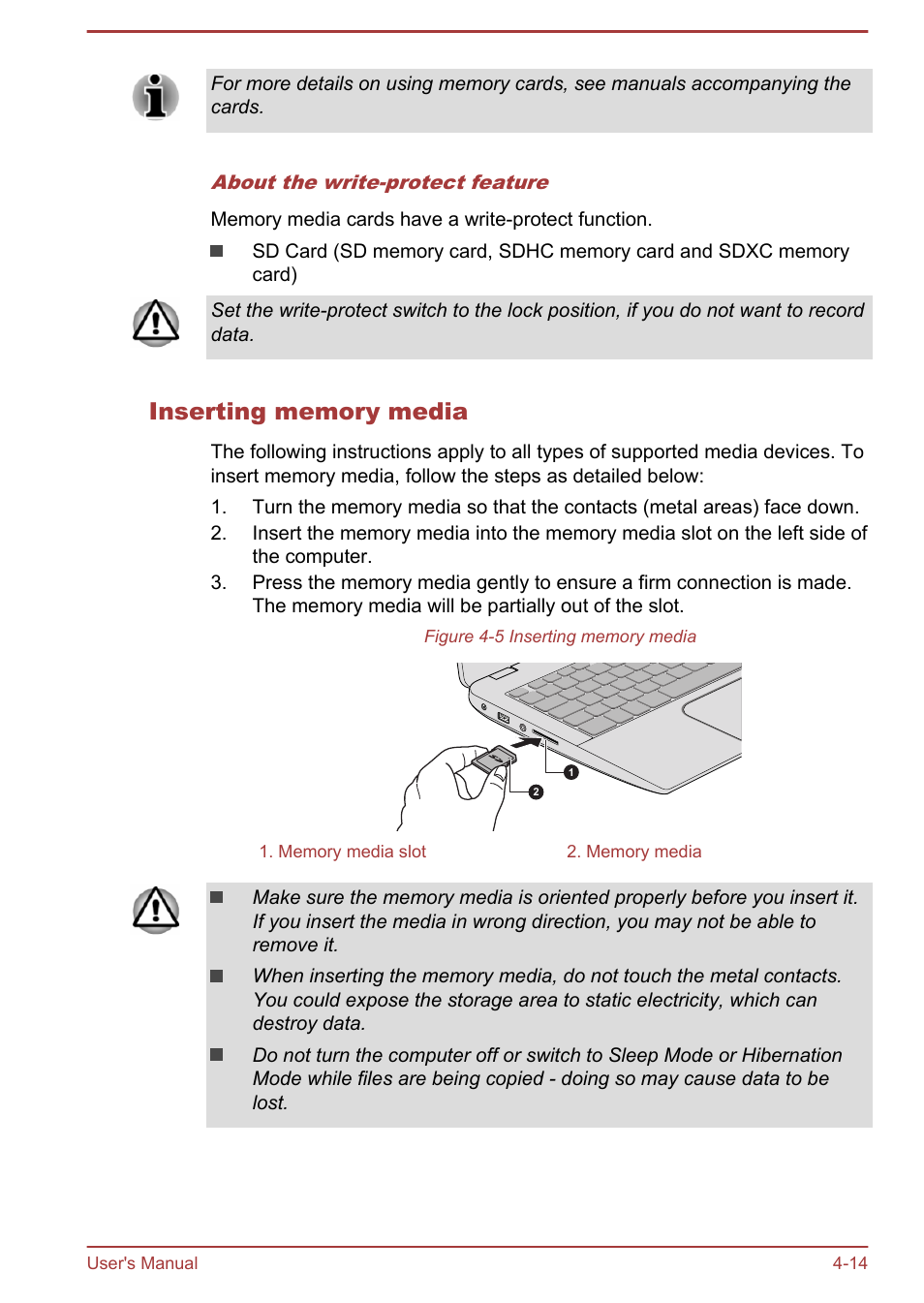 Inserting memory media | Toshiba Satellite M50D-A User Manual | Page 59 / 116