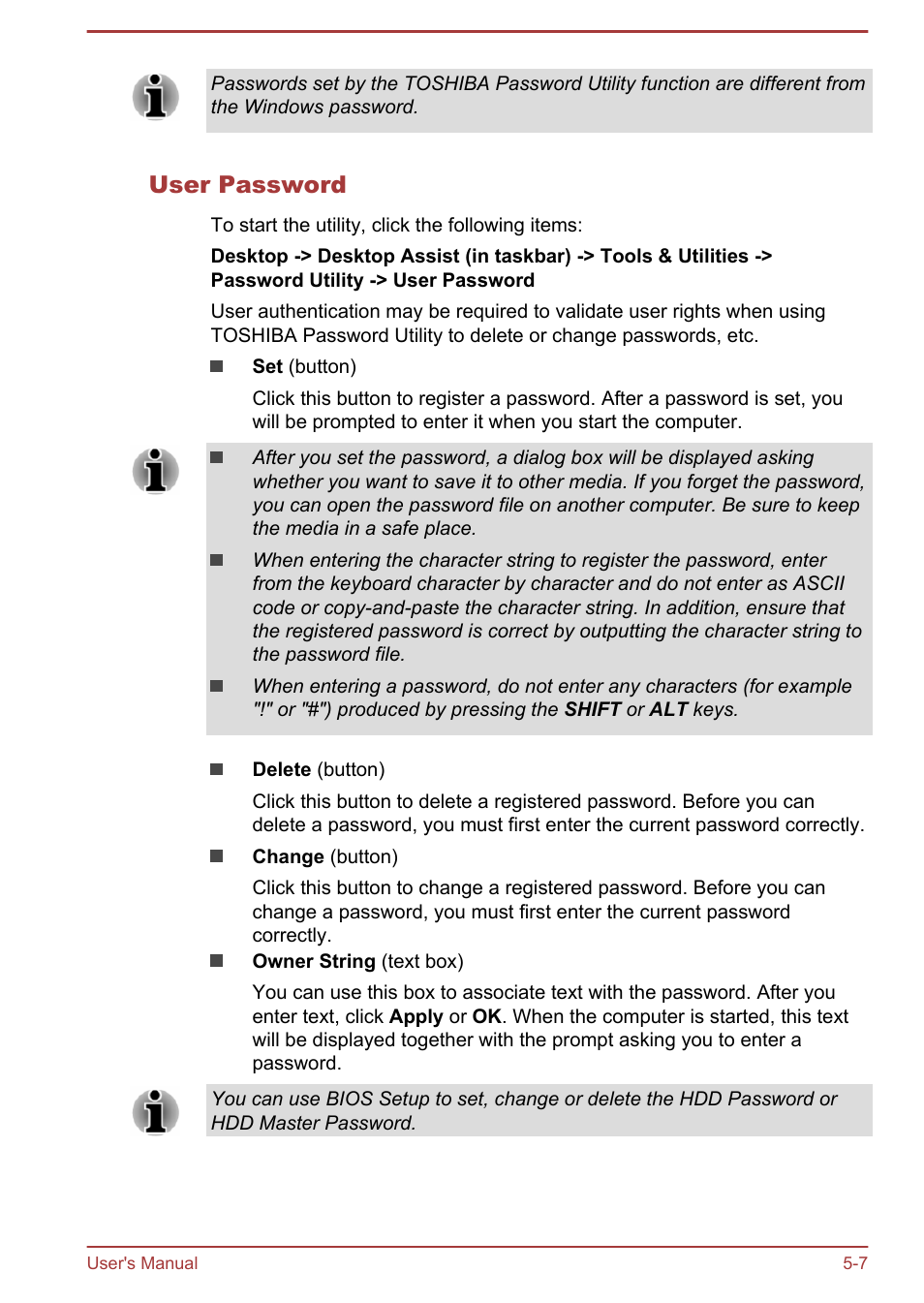 User password | Toshiba Satellite M50D-A User Manual | Page 72 / 116