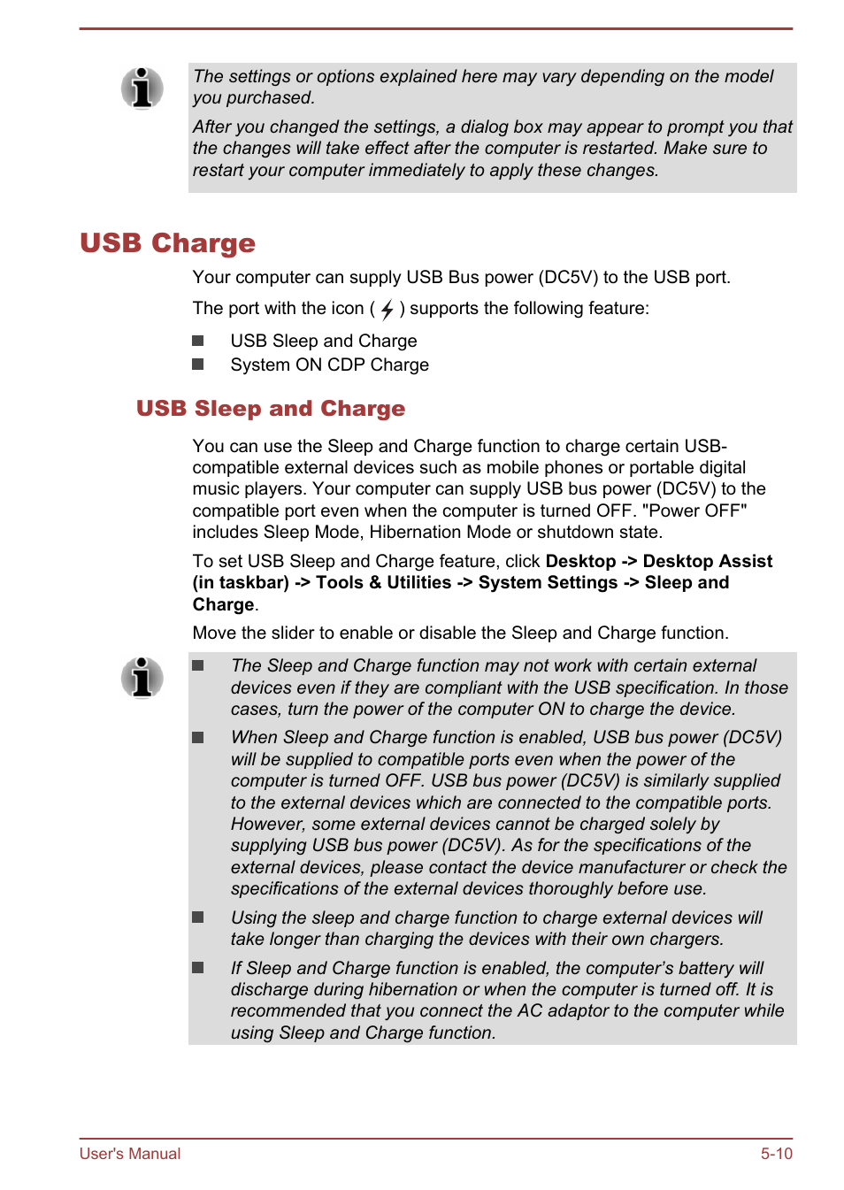 Usb charge, Usb sleep and charge, Usb charge -10 | Toshiba Satellite M50D-A User Manual | Page 75 / 116