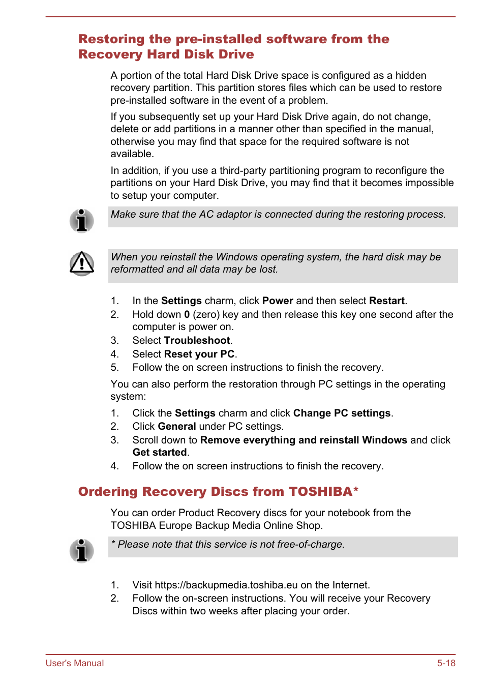 Ordering recovery discs from toshiba | Toshiba Satellite M50D-A User Manual | Page 83 / 116