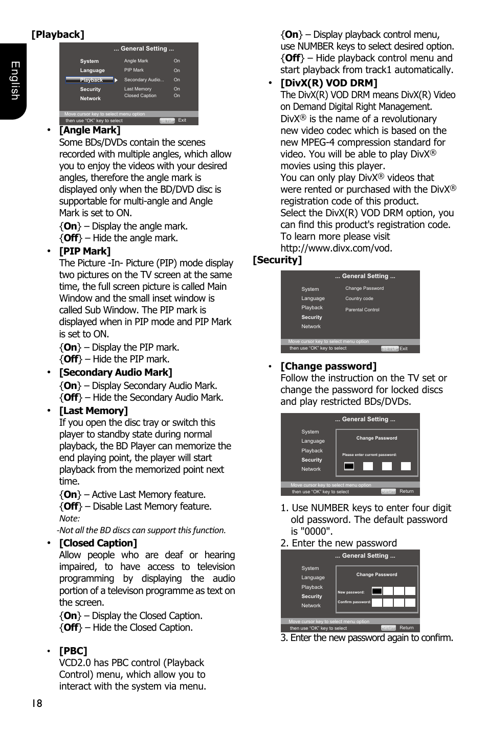 1 e ng lis h, Playback, Enter the new password again to confirm | Toshiba BDX3100 User Manual | Page 18 / 46