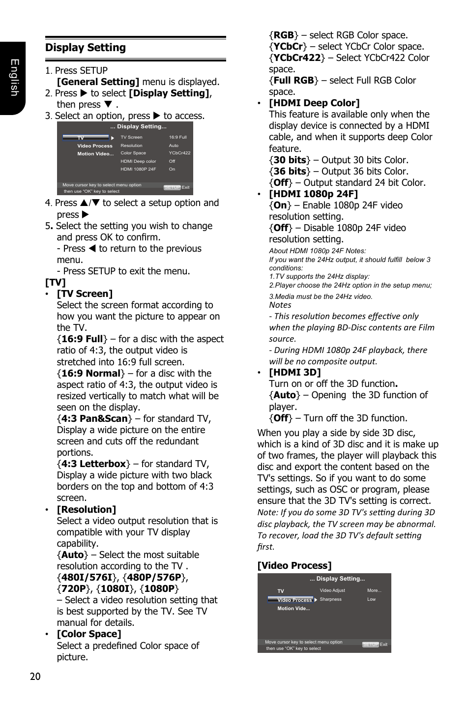 0 e ng lis h display setting | Toshiba BDX3100 User Manual | Page 20 / 46