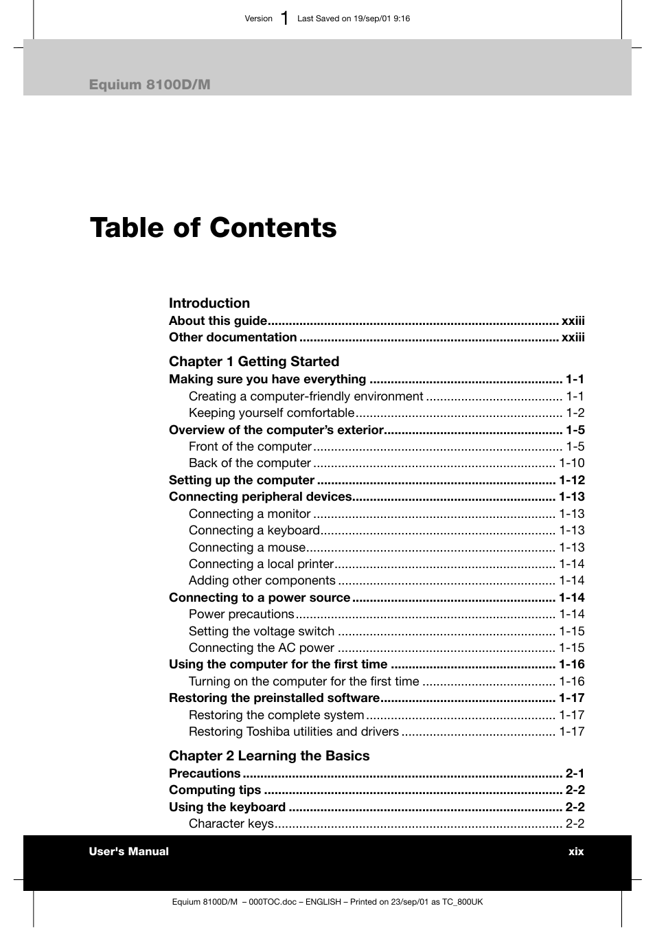 Toshiba Equium 8100 User Manual | Page 18 / 95