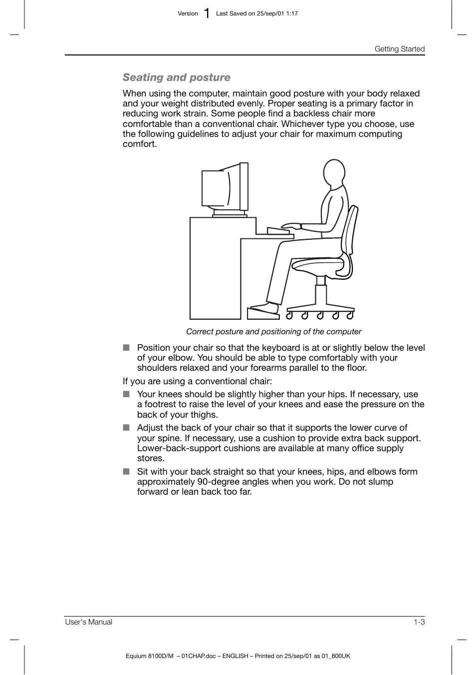 Seating and posture | Toshiba Equium 8100 User Manual | Page 25 / 95