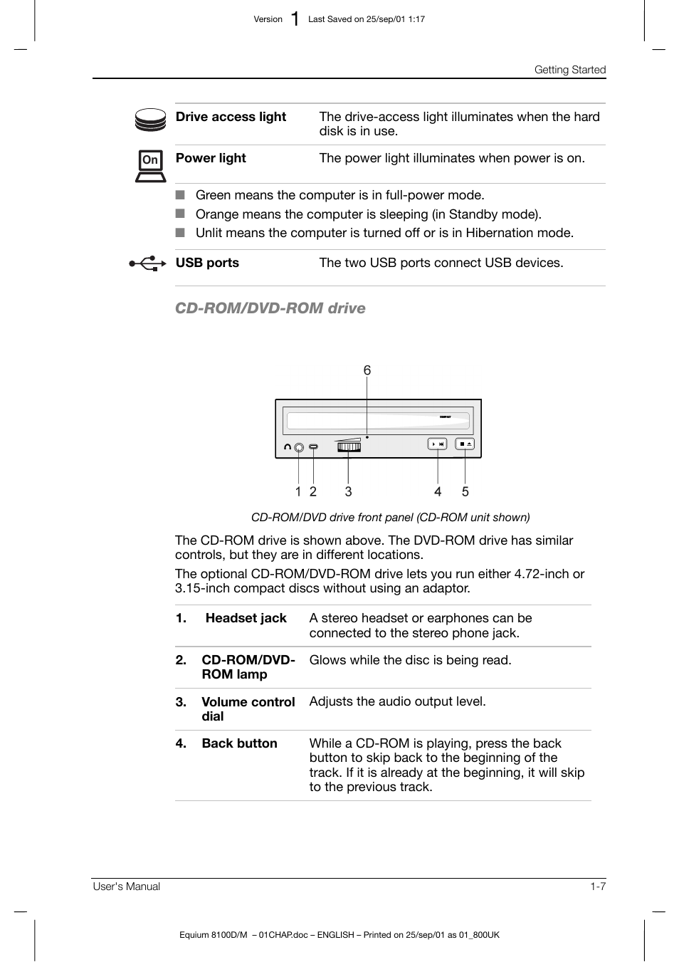 Cd-rom/dvd-rom drive | Toshiba Equium 8100 User Manual | Page 29 / 95