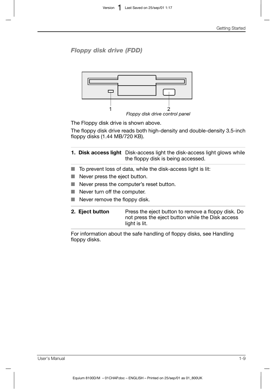 Floppy disk drive (fdd) | Toshiba Equium 8100 User Manual | Page 31 / 95