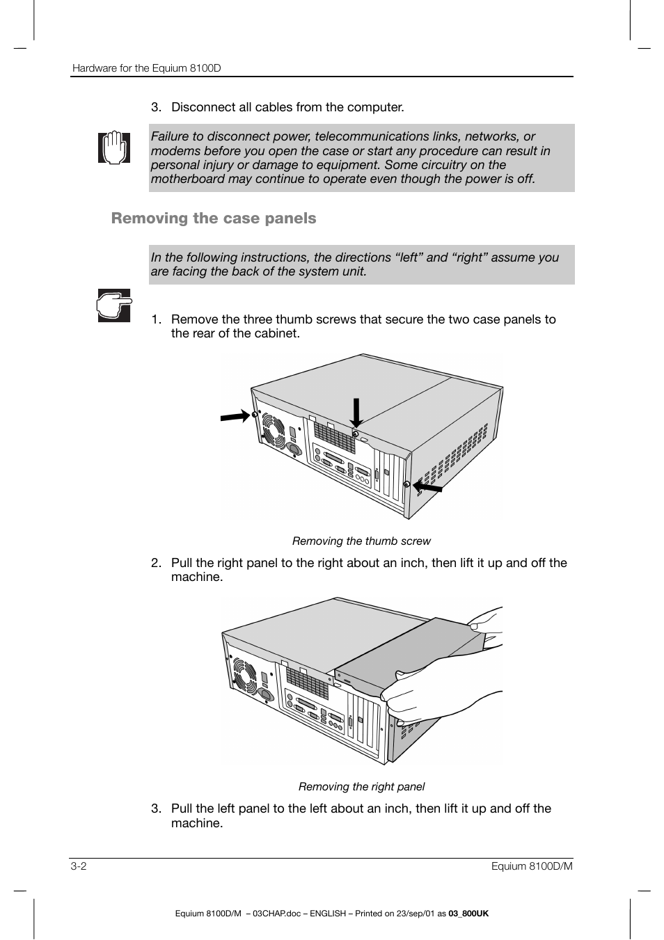 Removing the case panels | Toshiba Equium 8100 User Manual | Page 47 / 95