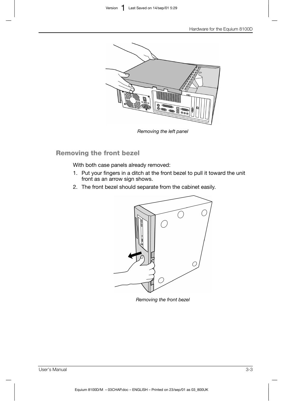 Removing the front bezel | Toshiba Equium 8100 User Manual | Page 48 / 95