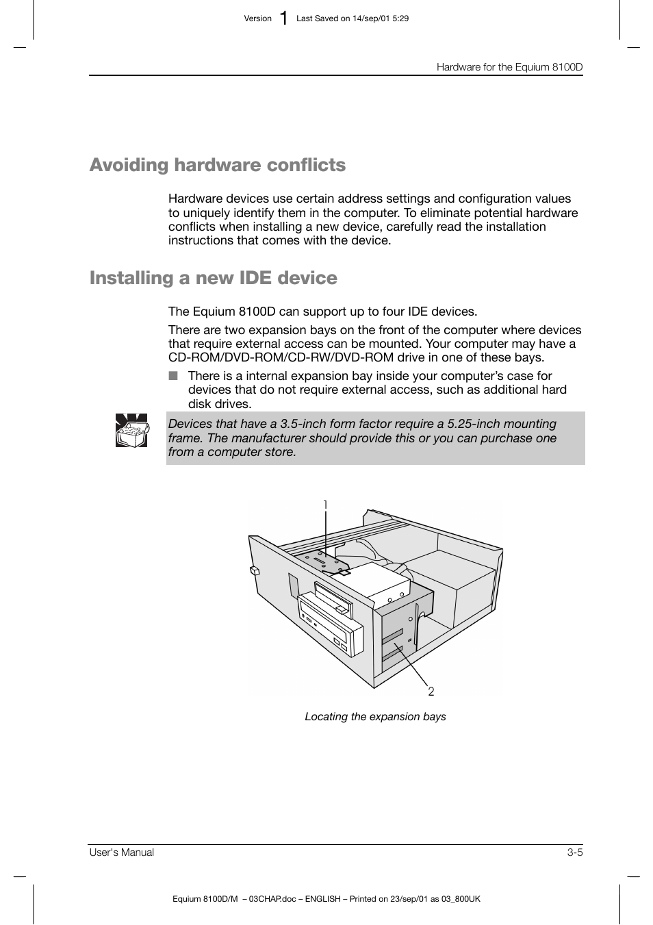 Avoiding hardware conflicts, Installing a new ide device | Toshiba Equium 8100 User Manual | Page 50 / 95