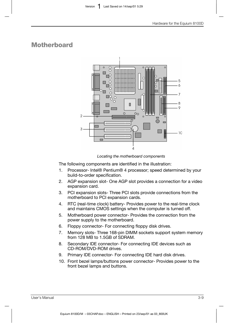 Motherboard | Toshiba Equium 8100 User Manual | Page 54 / 95