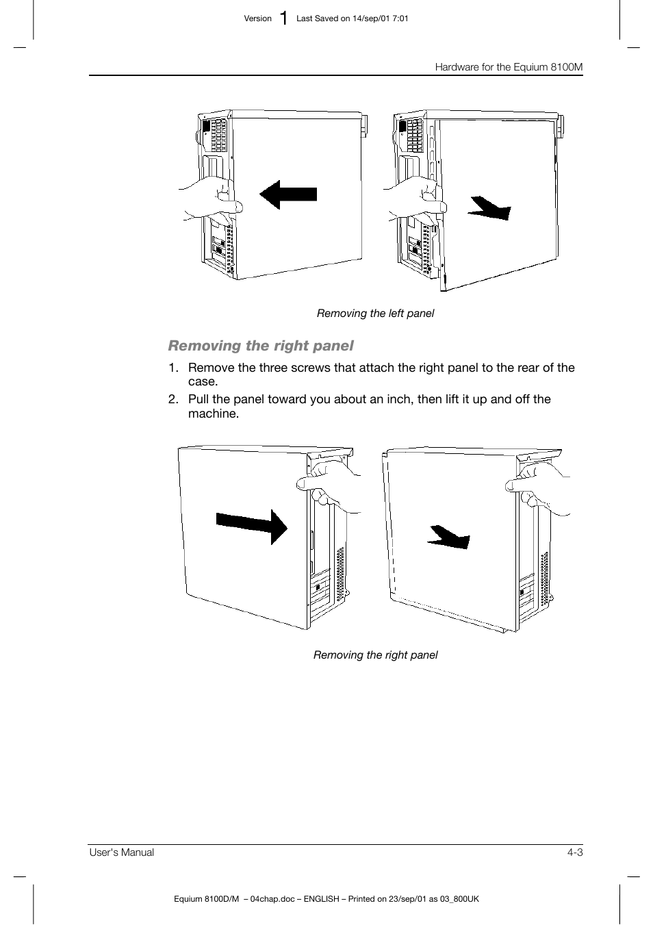 Removing the right panel | Toshiba Equium 8100 User Manual | Page 62 / 95