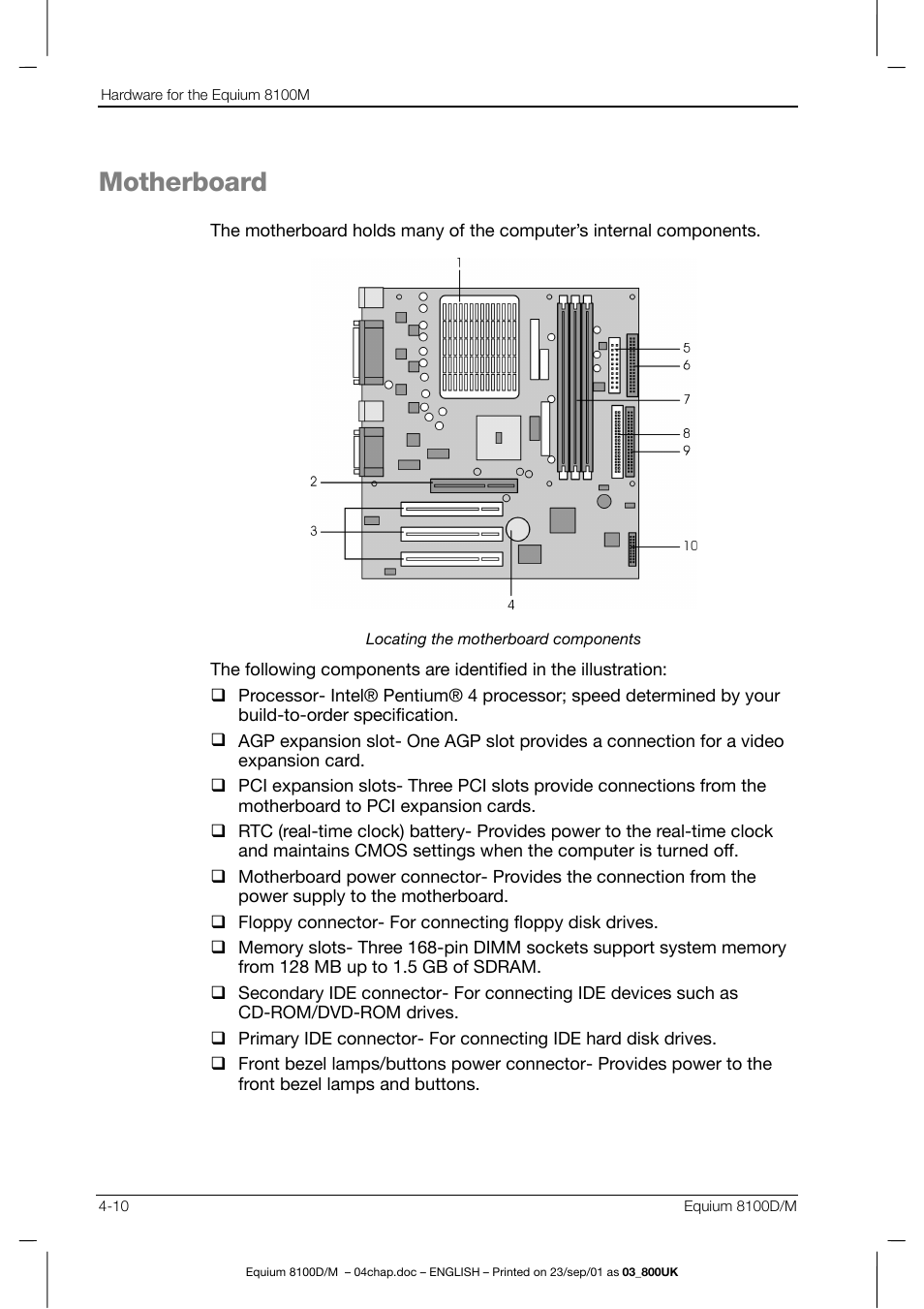 Motherboard | Toshiba Equium 8100 User Manual | Page 69 / 95