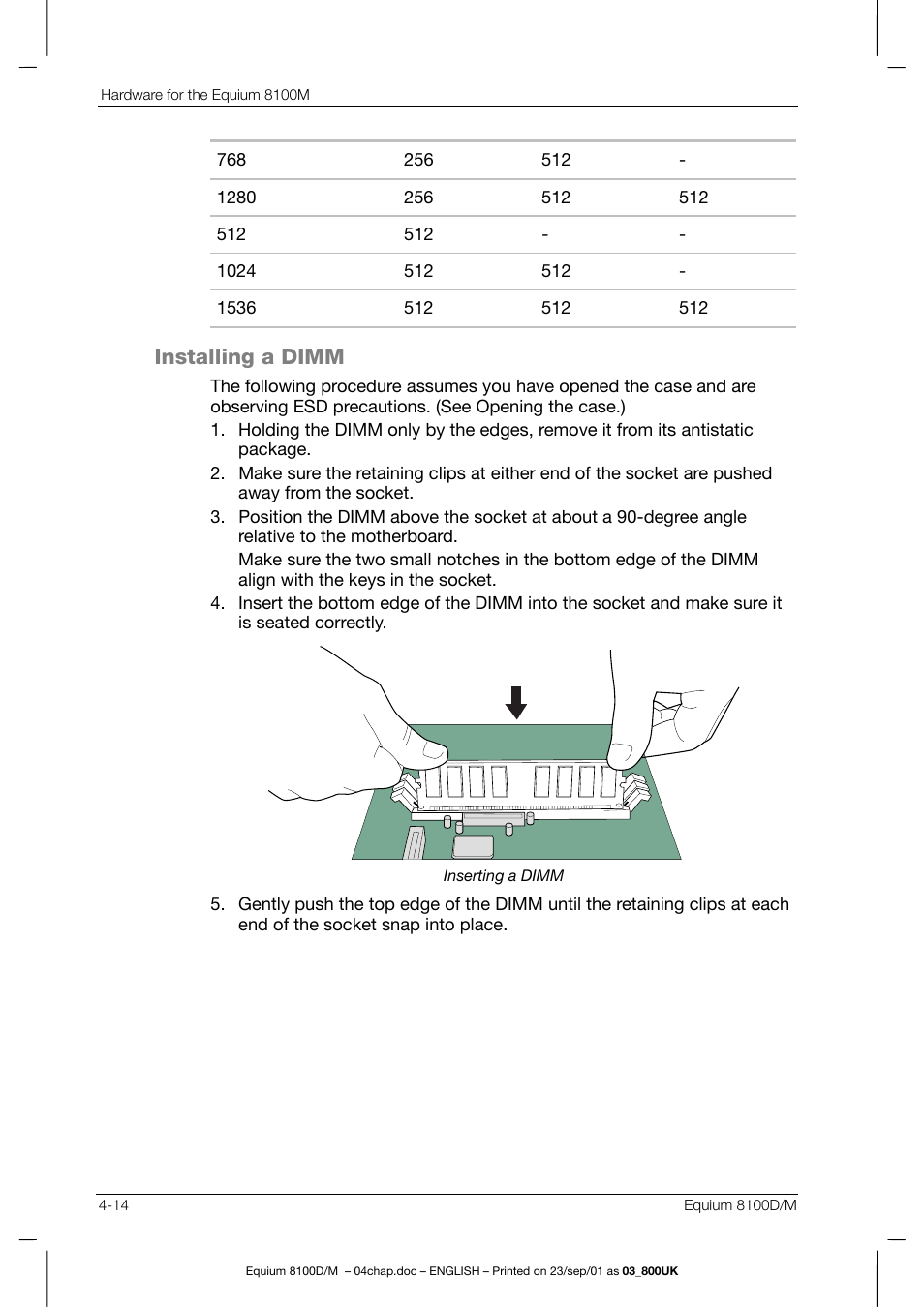 Installing a dimm | Toshiba Equium 8100 User Manual | Page 73 / 95