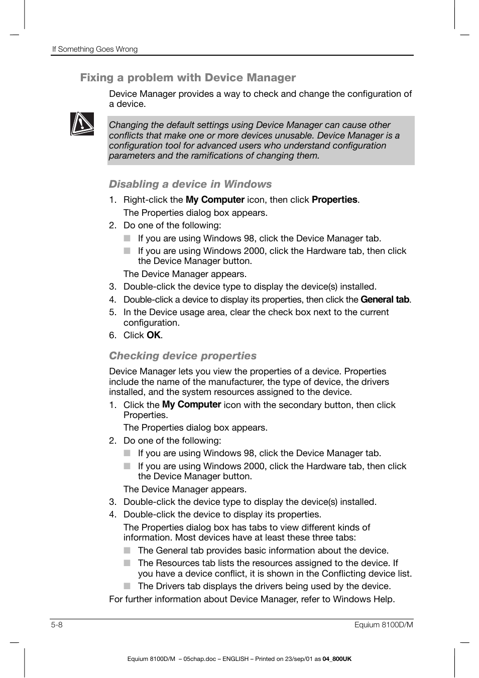 Fixing a problem with device manager | Toshiba Equium 8100 User Manual | Page 82 / 95