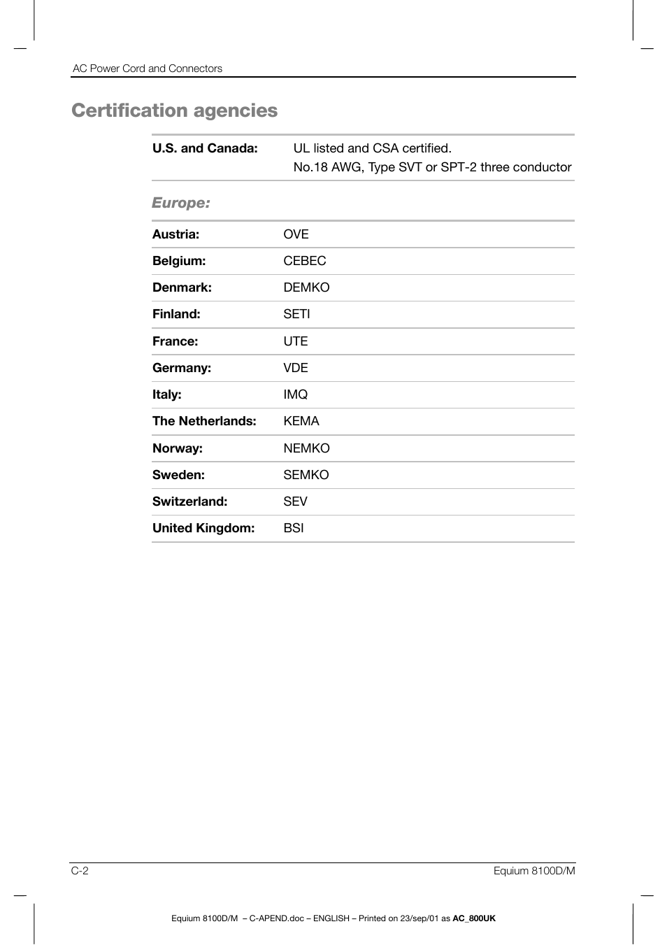 Certification agencies | Toshiba Equium 8100 User Manual | Page 91 / 95