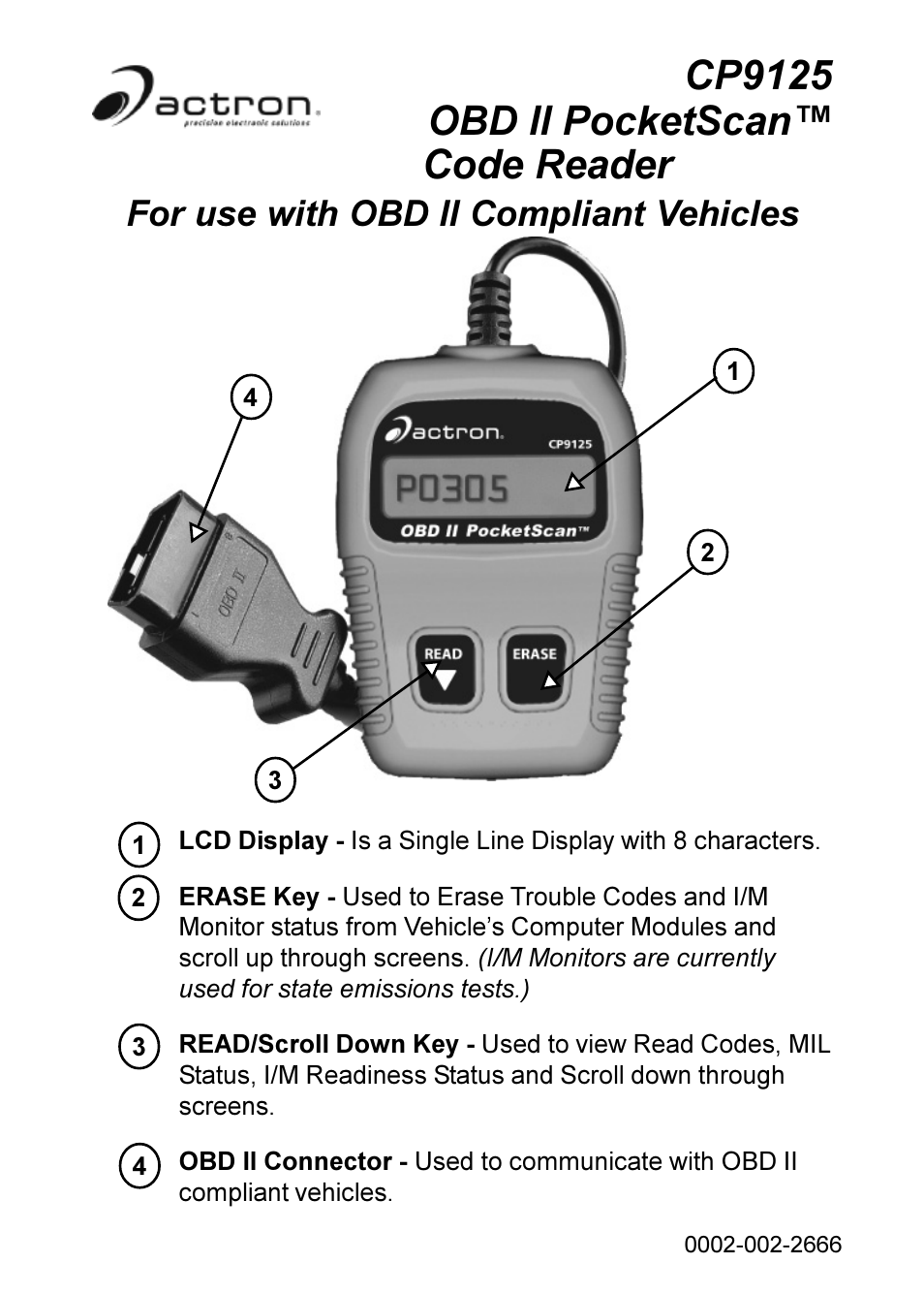 Actron OBD II POCKETSCAN CP9125 User Manual | 44 pages
