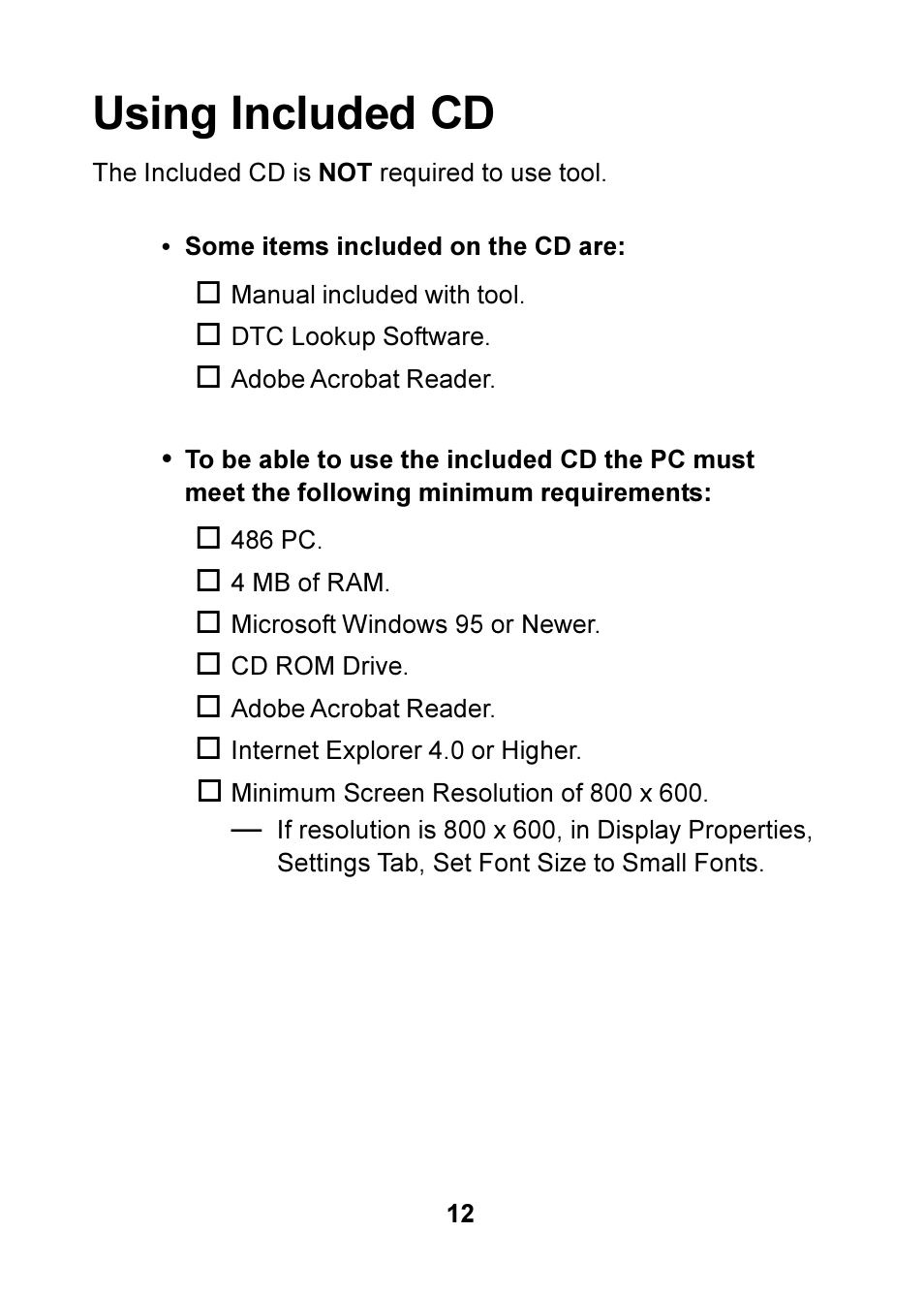Using included cd | Actron OBD II POCKETSCAN CP9125 User Manual | Page 12 / 44