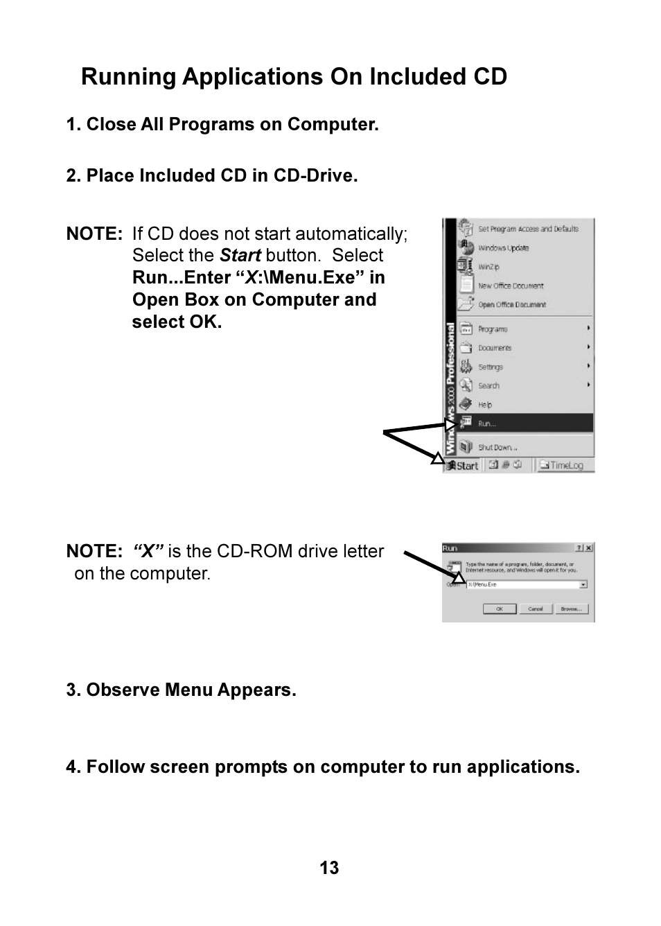 Running applications on included cd | Actron OBD II POCKETSCAN CP9125 User Manual | Page 13 / 44