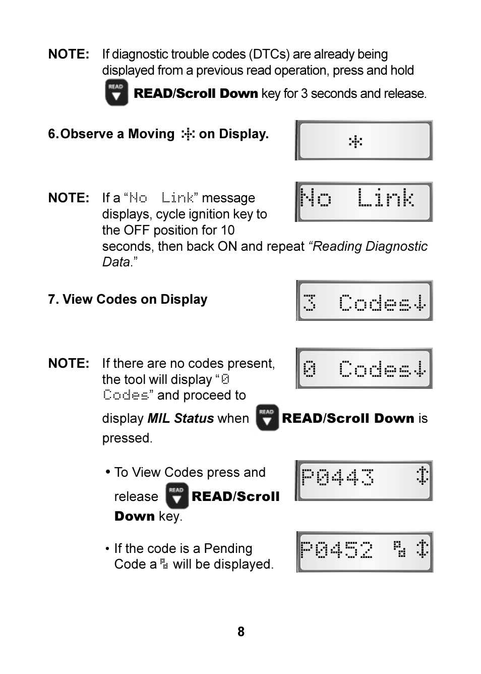 No link | Actron OBD II POCKETSCAN CP9125 User Manual | Page 8 / 44
