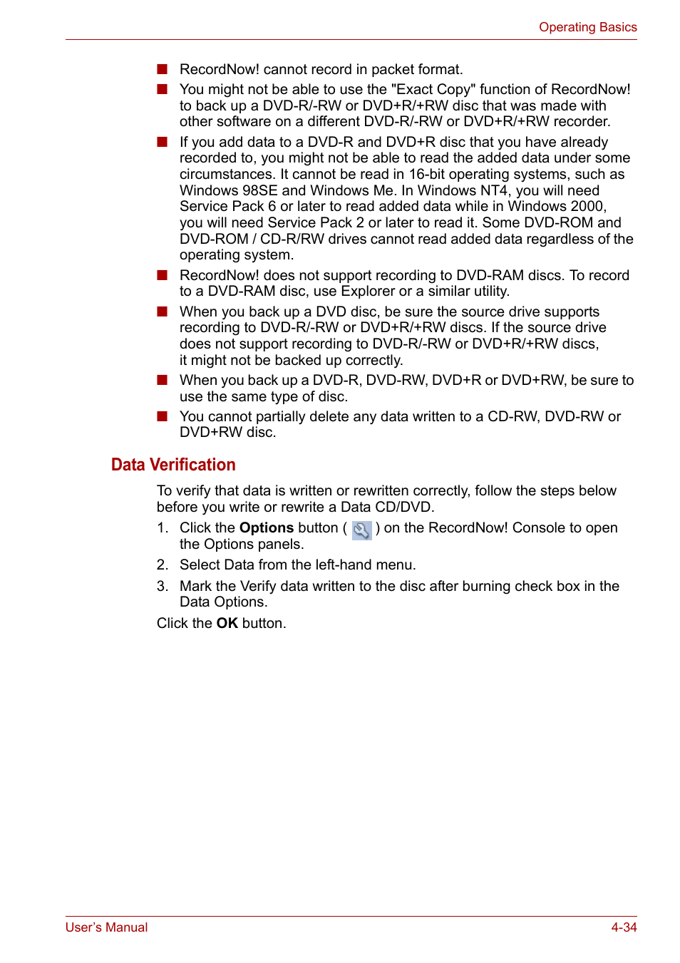 Data verification | Toshiba PORTEGE M400 User Manual | Page 102 / 255