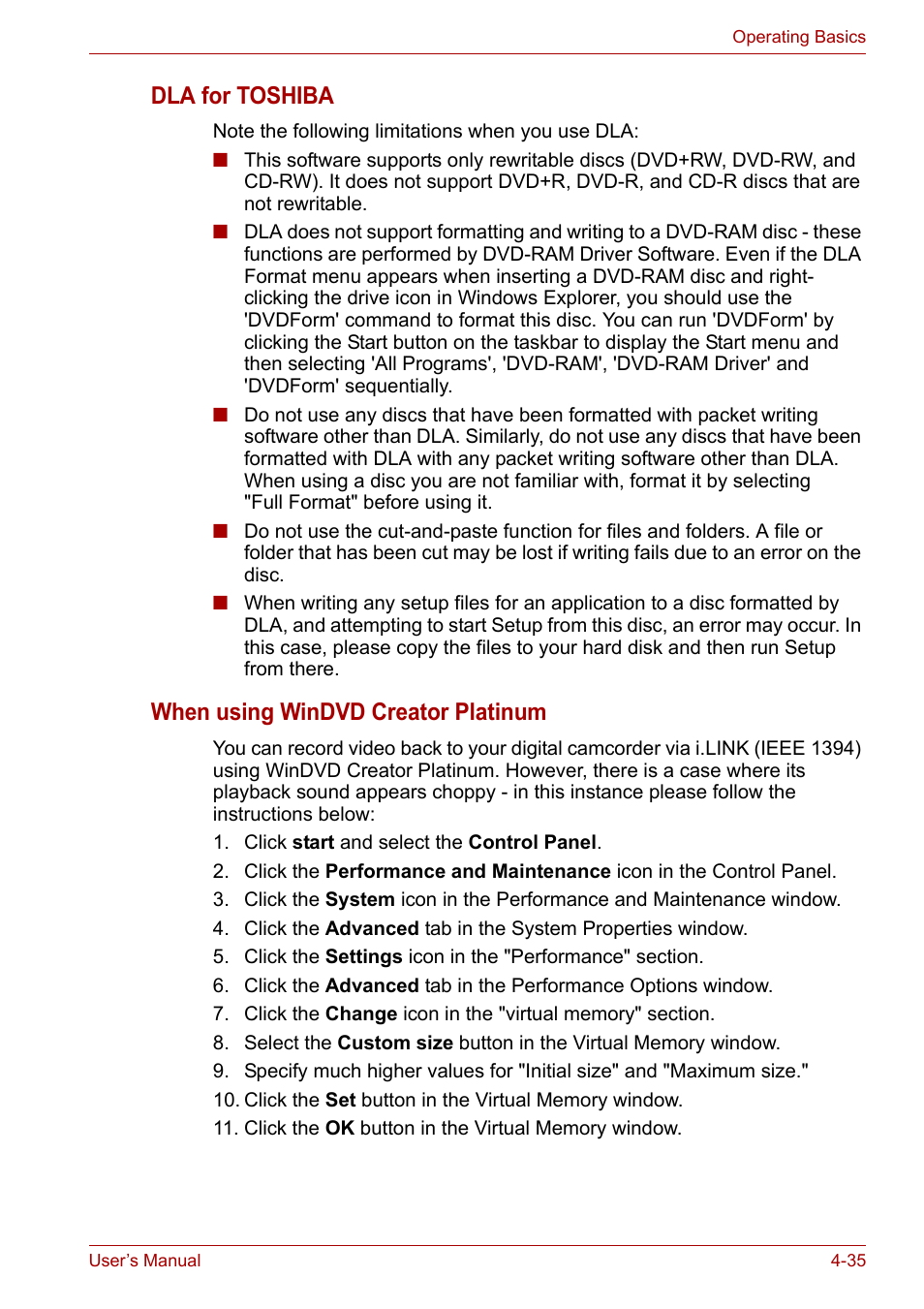 Dla for toshiba, When using windvd creator platinum | Toshiba PORTEGE M400 User Manual | Page 103 / 255