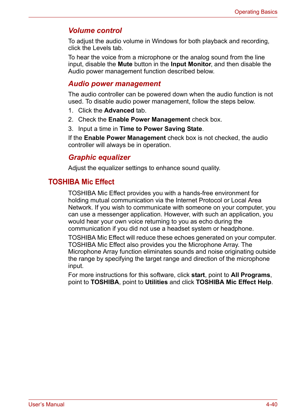 Toshiba mic effect | Toshiba PORTEGE M400 User Manual | Page 108 / 255