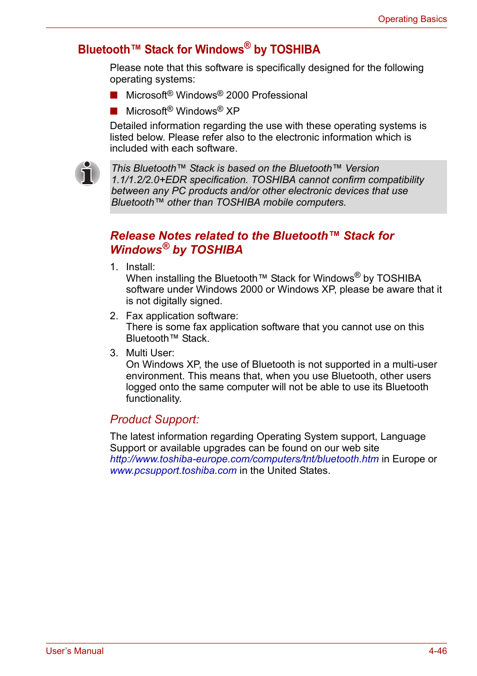 Bluetooth™ stack for windows, By toshiba | Toshiba PORTEGE M400 User Manual | Page 114 / 255