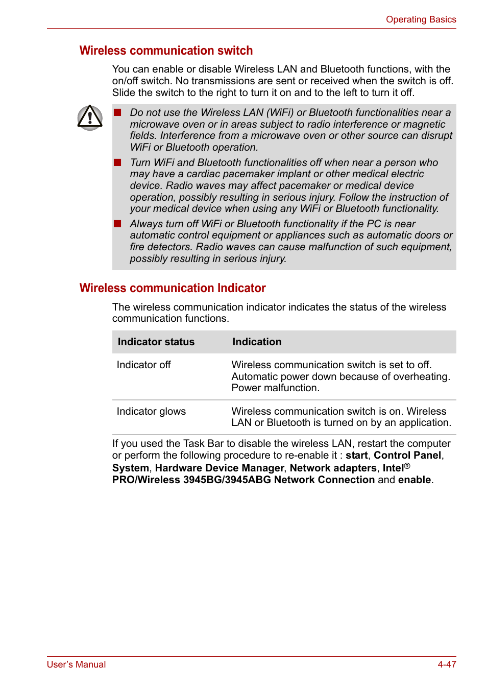 Wireless communication switch, Wireless communication indicator | Toshiba PORTEGE M400 User Manual | Page 115 / 255