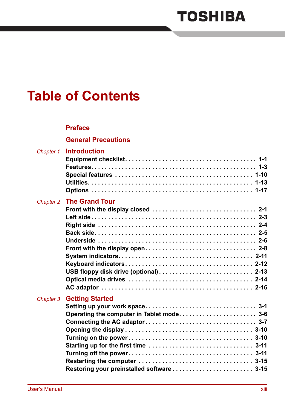 Toshiba PORTEGE M400 User Manual | Page 13 / 255