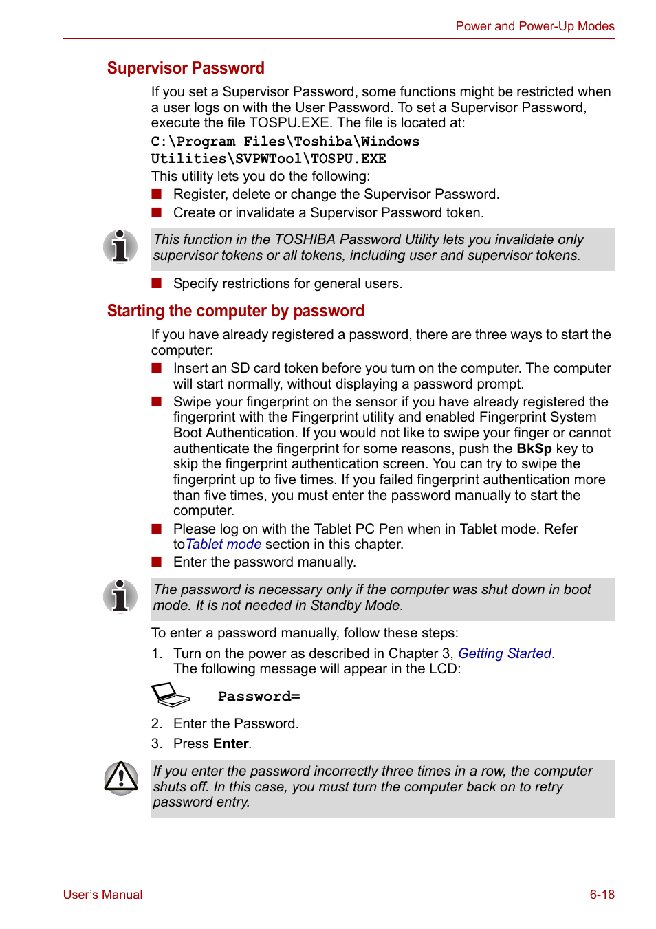 Supervisor password, Starting the computer by password | Toshiba PORTEGE M400 User Manual | Page 148 / 255