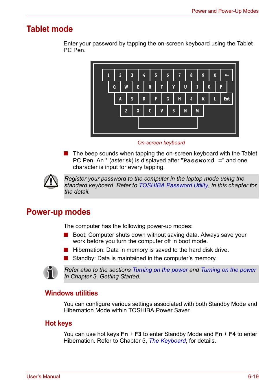 Tablet mode, Power-up modes, Tablet mode -19 power-up modes -19 | Toshiba PORTEGE M400 User Manual | Page 149 / 255