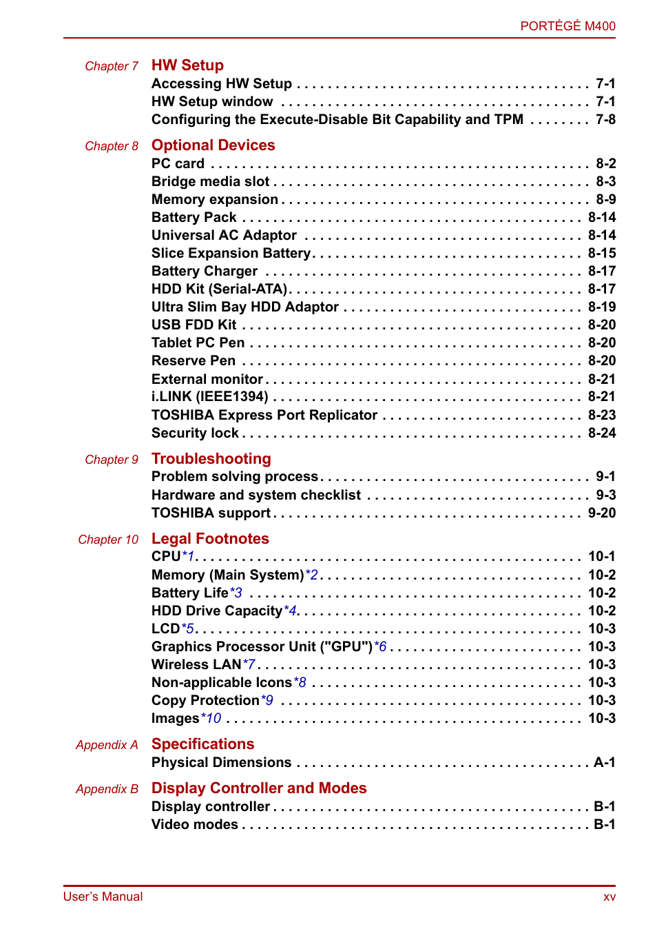 Toshiba PORTEGE M400 User Manual | Page 15 / 255